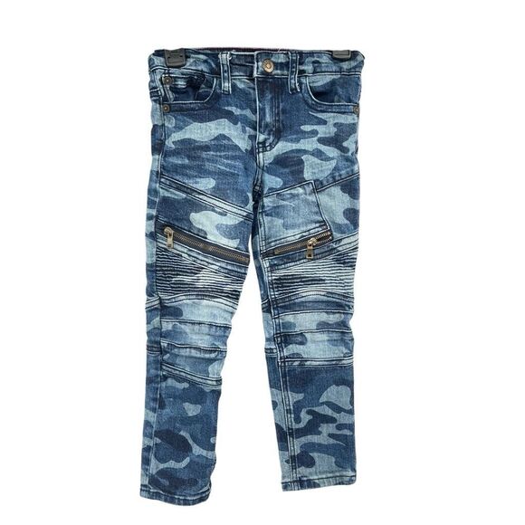 Dstrkt Denim Boys Blue Camo Moto Jeans Size 5/6 Adjustable Waist - Picture 1 of 13